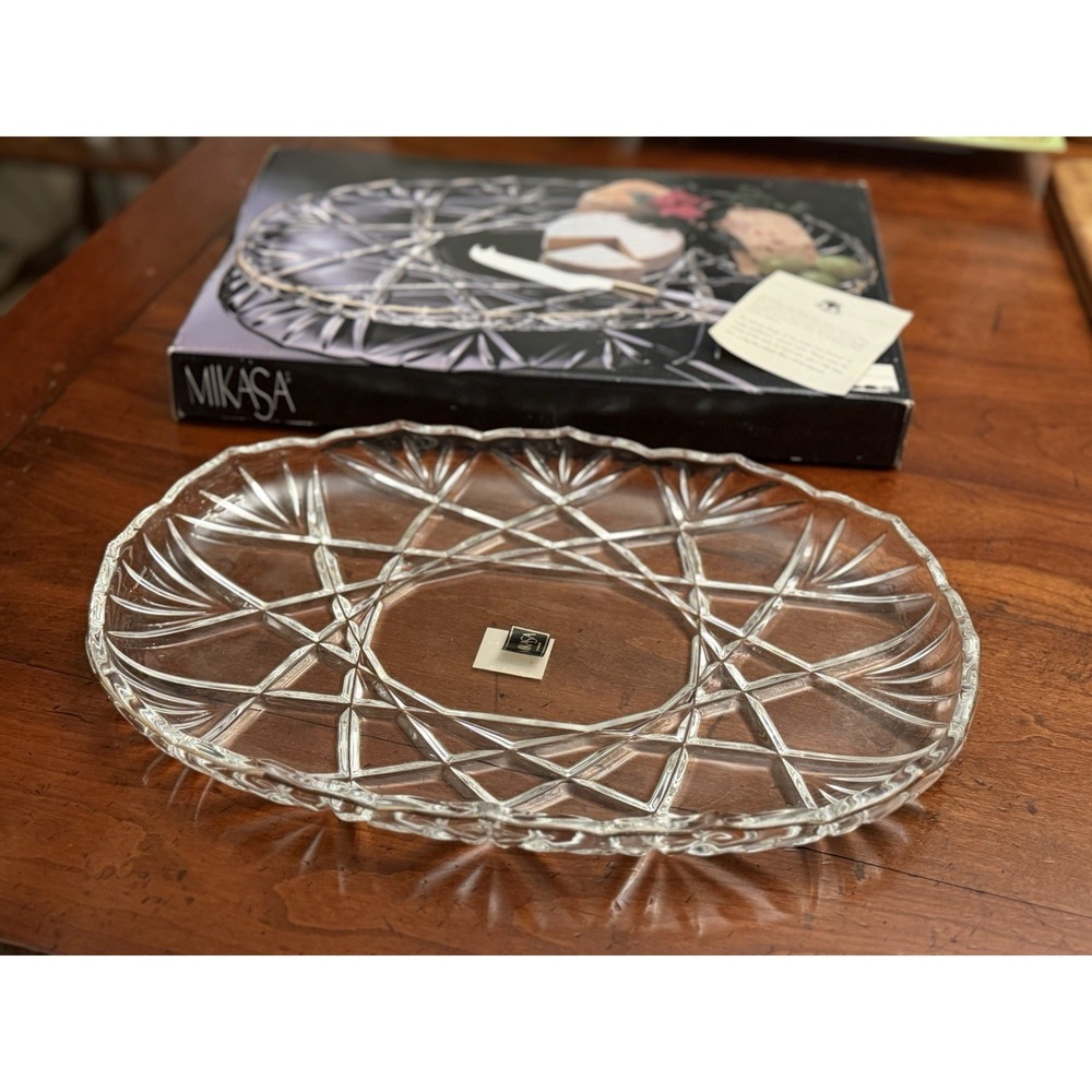 New Estate MIKASA Roxborough Chip Dip‎ Platter Divided Charcuterie Glass Elegant
